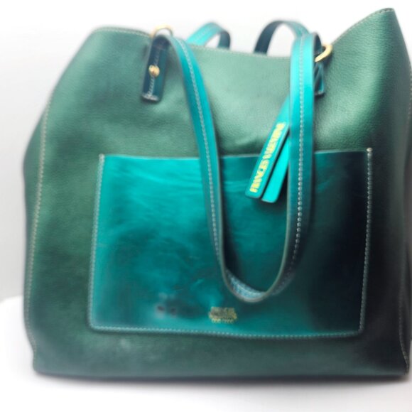 Frances Valentine Bottle Green Pebbled Leather Super Soft  Large Tote - Picture 10 of 10